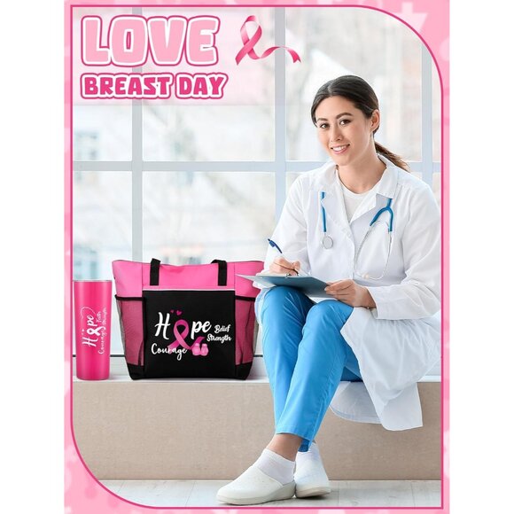 Breast Cancer Awareness Gifts Tote Bag Tumbler Care Package for Women - Picture 6 of 6